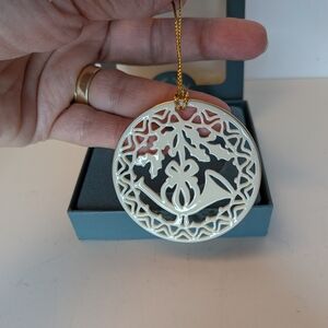 Vintage Lenox Yuletide French Horn Porcelain Ornament USA Made Original Box